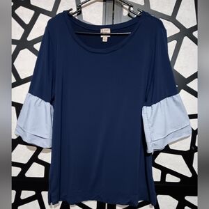 Como Vintage - Women's Scoop-neck 3/4 Bell-sleeve Shirt - Navy - XL